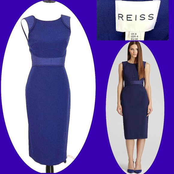 New Reiss Theodora Purple Sheath Pencil Dress Size 4 - Picture 1 of 16